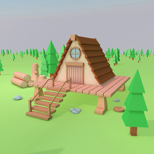 C4D简易木屋模型源文件
