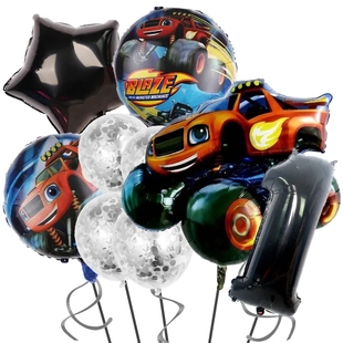 卡通烈焰车Blaze 饰布置玩具 Shape铝膜气球男孩周岁生日派对装