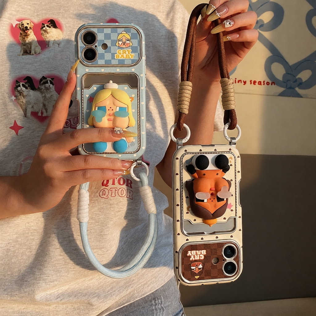 可爱波点哭娃适用苹果17pro手机壳iPhone17promax卡包式立体公仔带挂绳16pro防摔皮质保护套精孔镜头全包外壳,3C数码配件,手机保护套/壳,淘宝优惠券,粉丝福利购,淘宝优惠卷