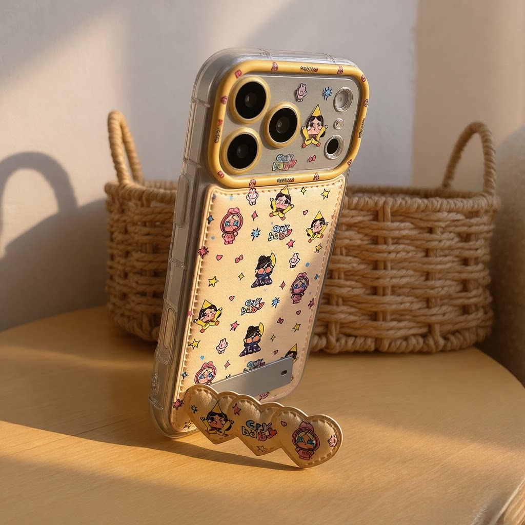 可爱哭娃苹果17promax手机壳适用iPhone17pro卡通星星带支架精孔防摔16pro保护套15镜头全包皮质14pro软壳tpu