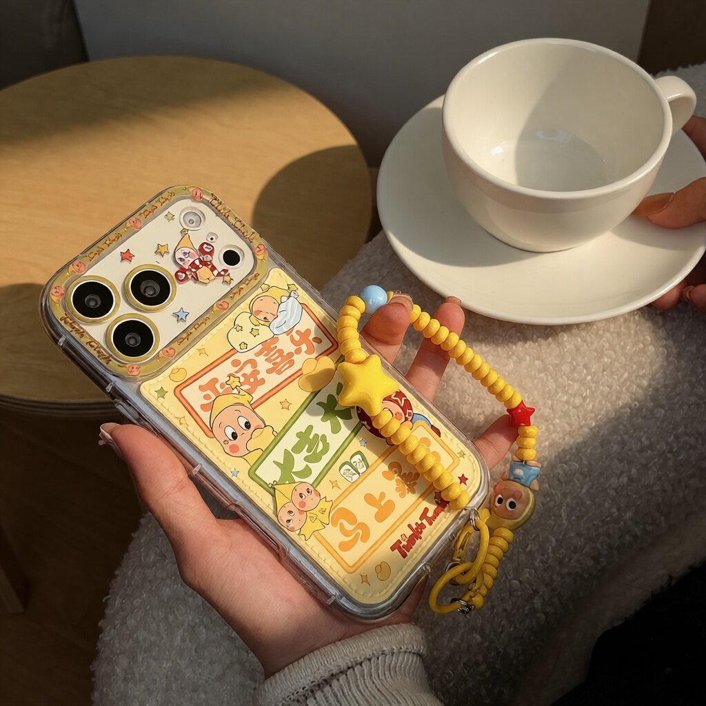 可爱星星小人iPhone17promax手机壳适用苹果17pro卡通透明带挂绳皮质tpu保护套新年喜庆文字新款17外壳女软壳