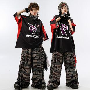 儿童街舞服装酷帅潮服黑红G3演出服男童套装女童嘻哈炸街表演服夏