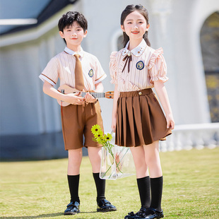 毕业照班服幼儿园园服表演服新 小学生校服英伦风套装 短袖 衬衫 夏季