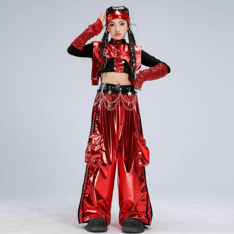 女童爵士舞套装露脐黑红亮片皮裤舞蹈服jazz女孩街舞元旦表演服装,童装/婴儿装/亲子装,儿童演出服,淘宝优惠券,粉丝福利购,淘宝优惠卷