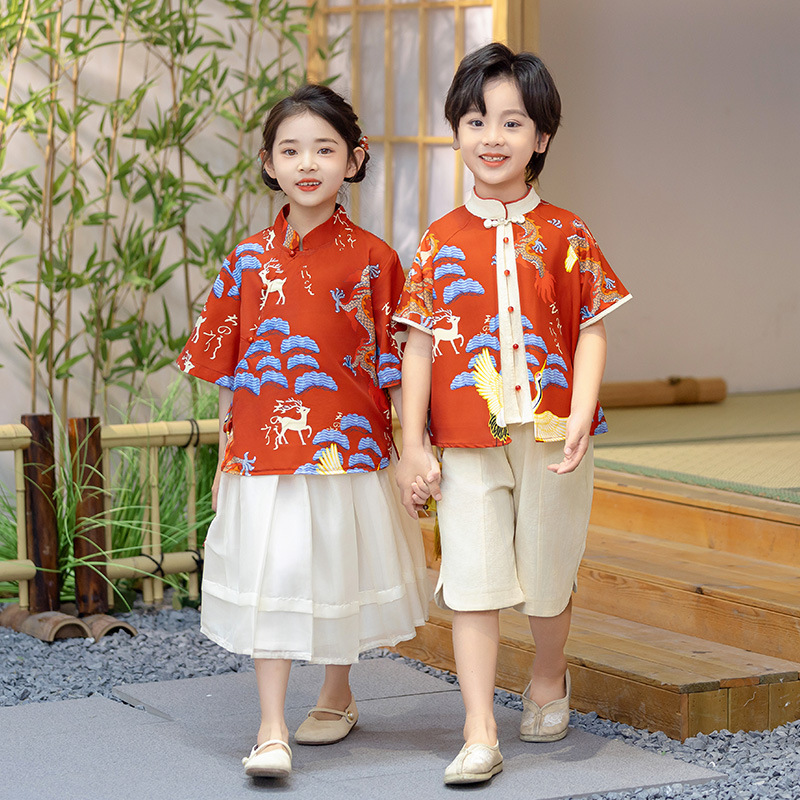 童装男童夏季短袖汉服套装儿童两件套宝宝中国风国潮唐装网红表演