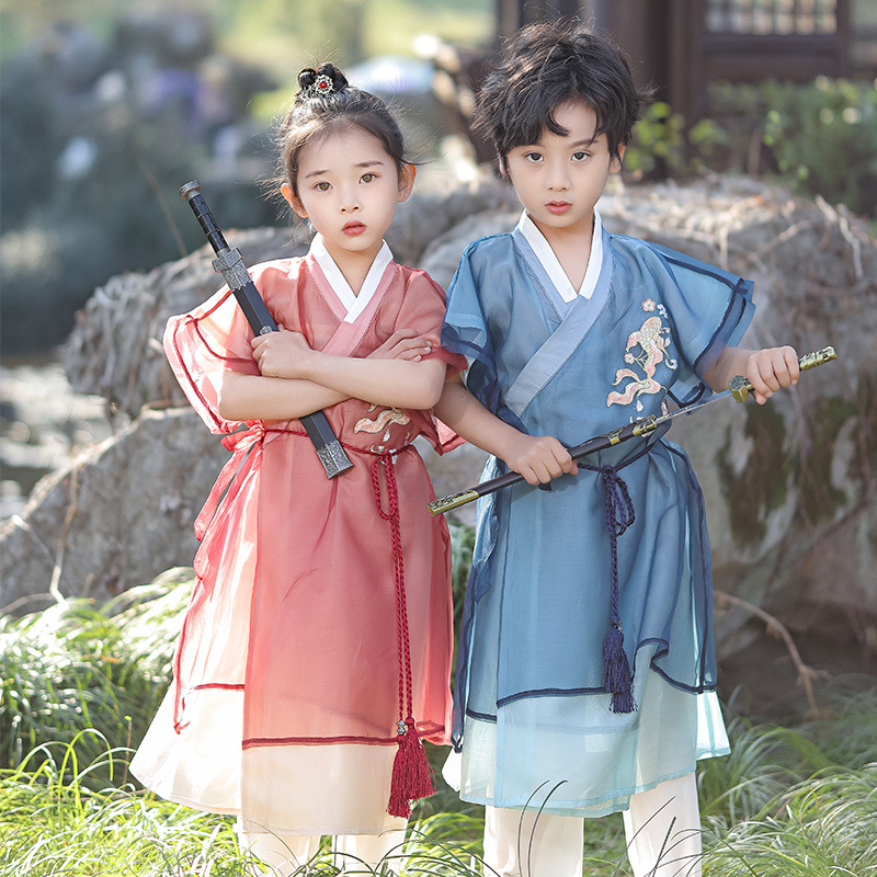 儿童汉服男童唐装中国风国学书童古装少爷服春夏季原创锦衣卫飞鱼