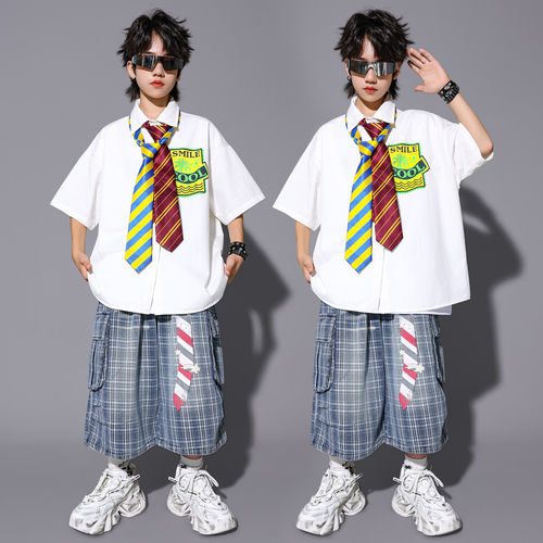 街舞儿童潮服嘻哈男童衬衫酷帅套装少儿hiphop舞台走秀表演出服装