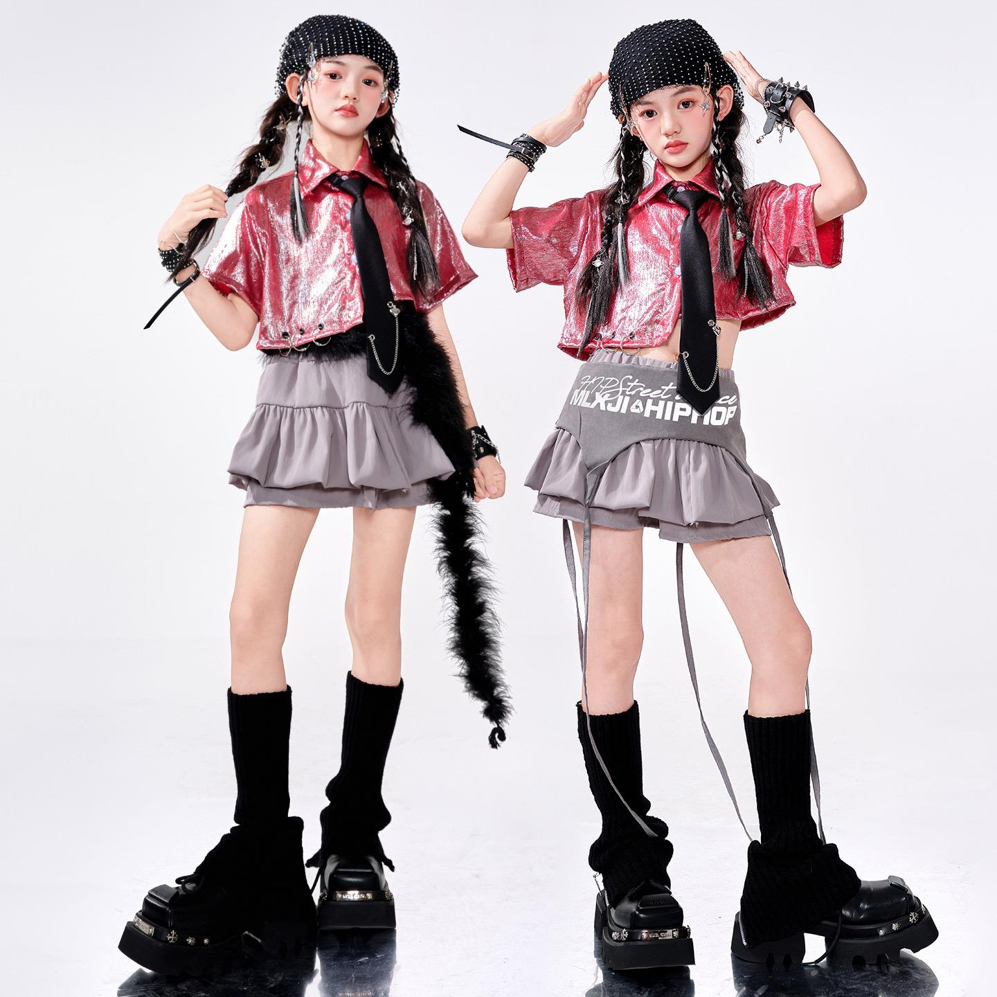 爵士舞女童服装潮酷女孩时髦夏套装女团甜酷风jazz街舞走秀演出服