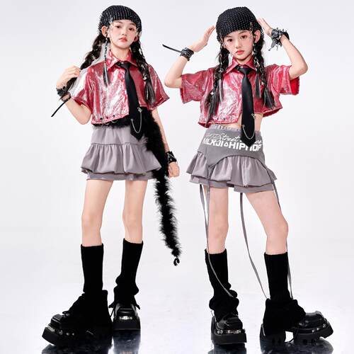 爵士舞女童服装潮酷女孩时髦夏套装女团甜酷风jazz街舞走秀演出服