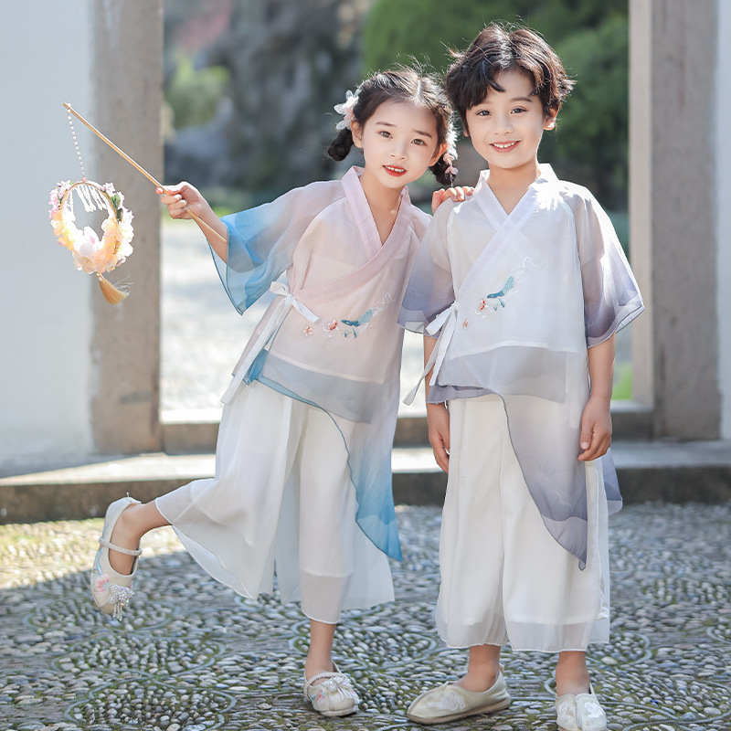 儿童汉服男童古风帅气国学服女童夏季民族风演出服中国风古装表演