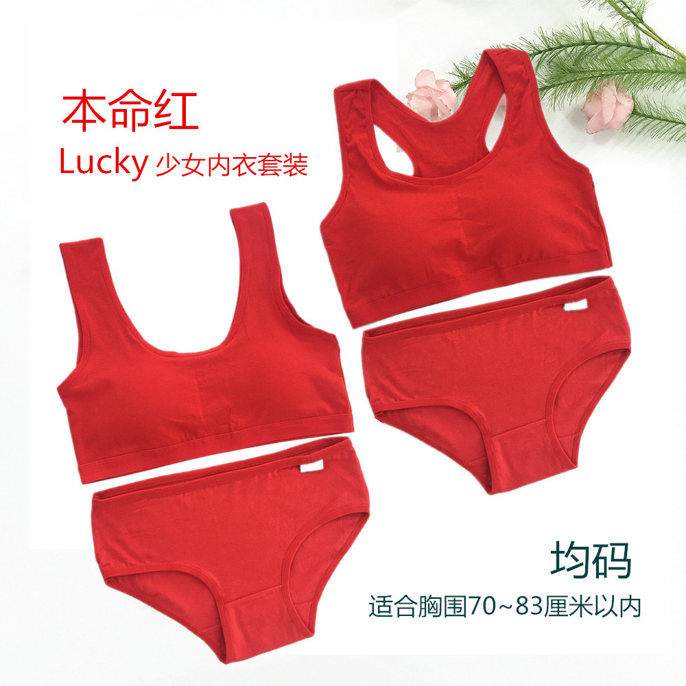 本命年发育期高中初中小学生红色棉内衣内裤少女舒适运动文胸套装