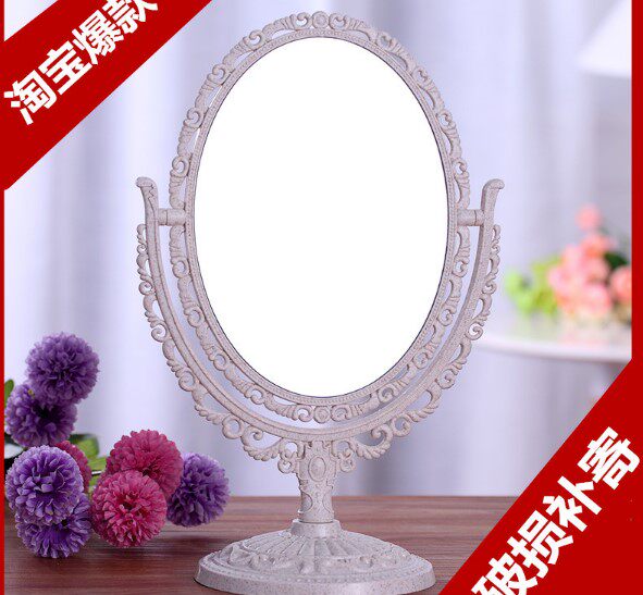 复古宫廷风爱心桌面台式化妆镜少女梦幻粉色心形旋转卡通可爱镜子