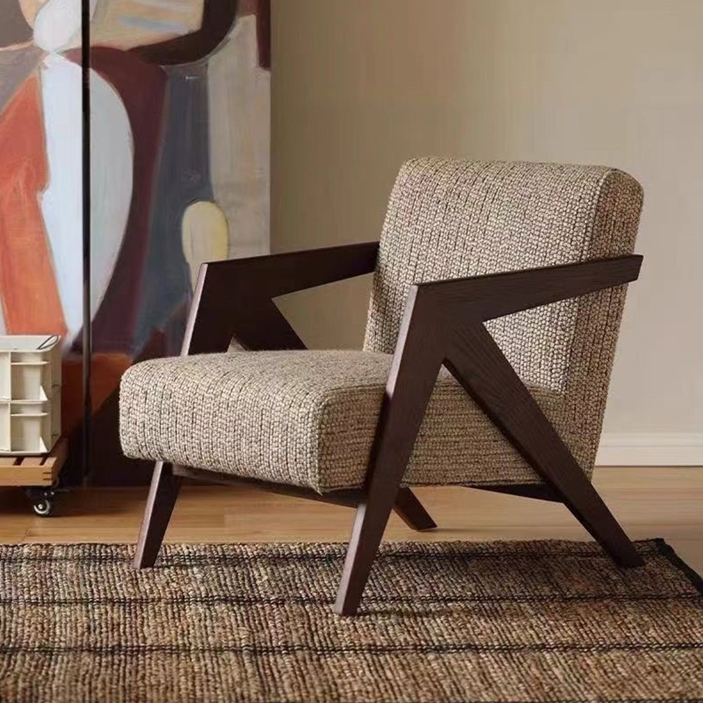 中古风单人沙发椅法式创意客厅阳台休闲椅子实木设计师懒人沙发椅