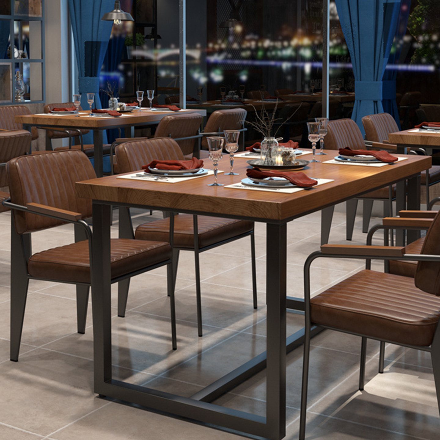 中古风餐桌椅子复古小酒馆桌椅组合西餐厅餐厅咖啡厅商用餐饮桌子