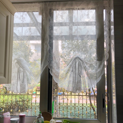 TLL0033美式乡村白蕾丝提拉帘扣波帘橱窗帘公主帘门帘