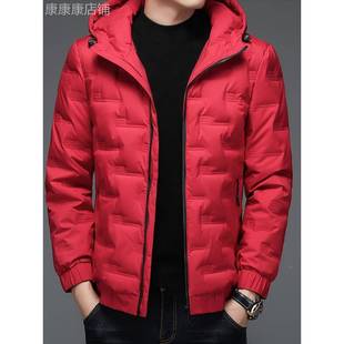 红色轻薄羽绒服男士冬季新款连帽短款本命年修身夹克保暖男款外套
