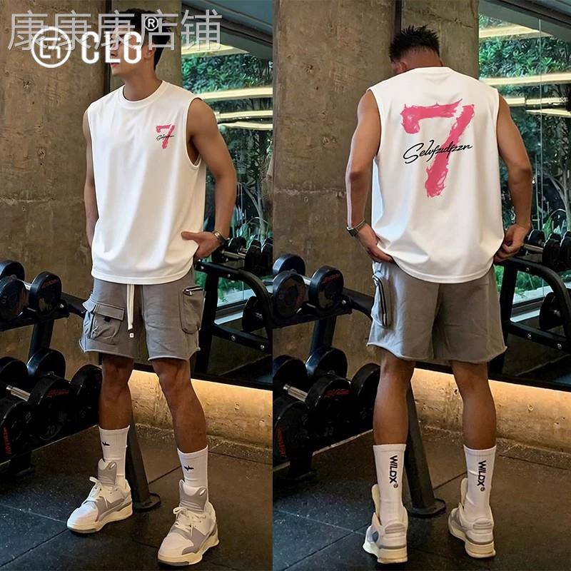 香港CLG潮牌美式嘻哈字母休闲宽松背心男款夏季纯棉重磅坎肩上衣