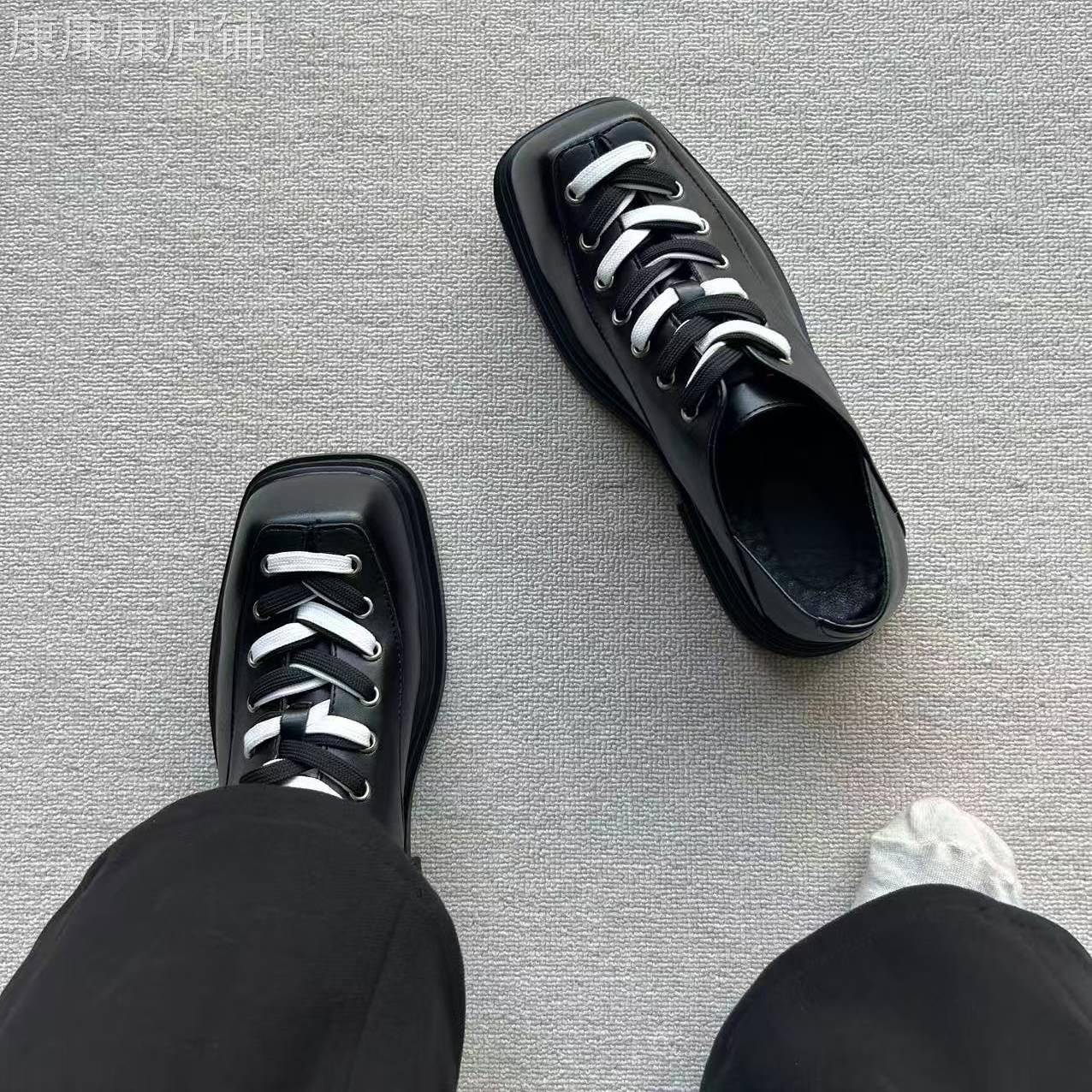 【高品质】方头德比鞋厚底增高皮鞋男款英伦风通勤休闲系带商务男