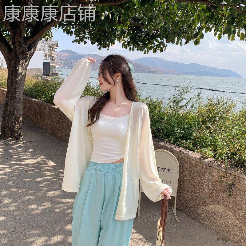 白色防晒开衫女薄款春夏季2026新款中长款罩衫上衣亚麻针织外套