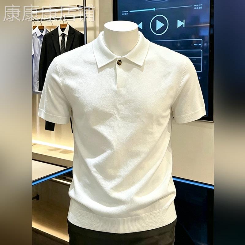 轻奢老钱风针织短袖polo衫男款2026夏季休闲收袖口T恤收腰半袖潮