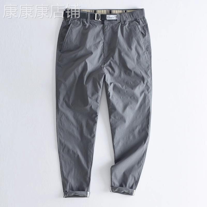 MAROLIO~出口德国！夏季高档长裤松紧腰扣带纯色直筒休闲裤男裤子