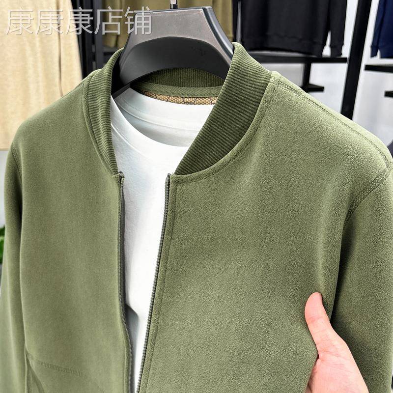 MAROLIO~高端定制！高档摇粒绒棒球领外套男秋冬加绒保暖开衫卫衣