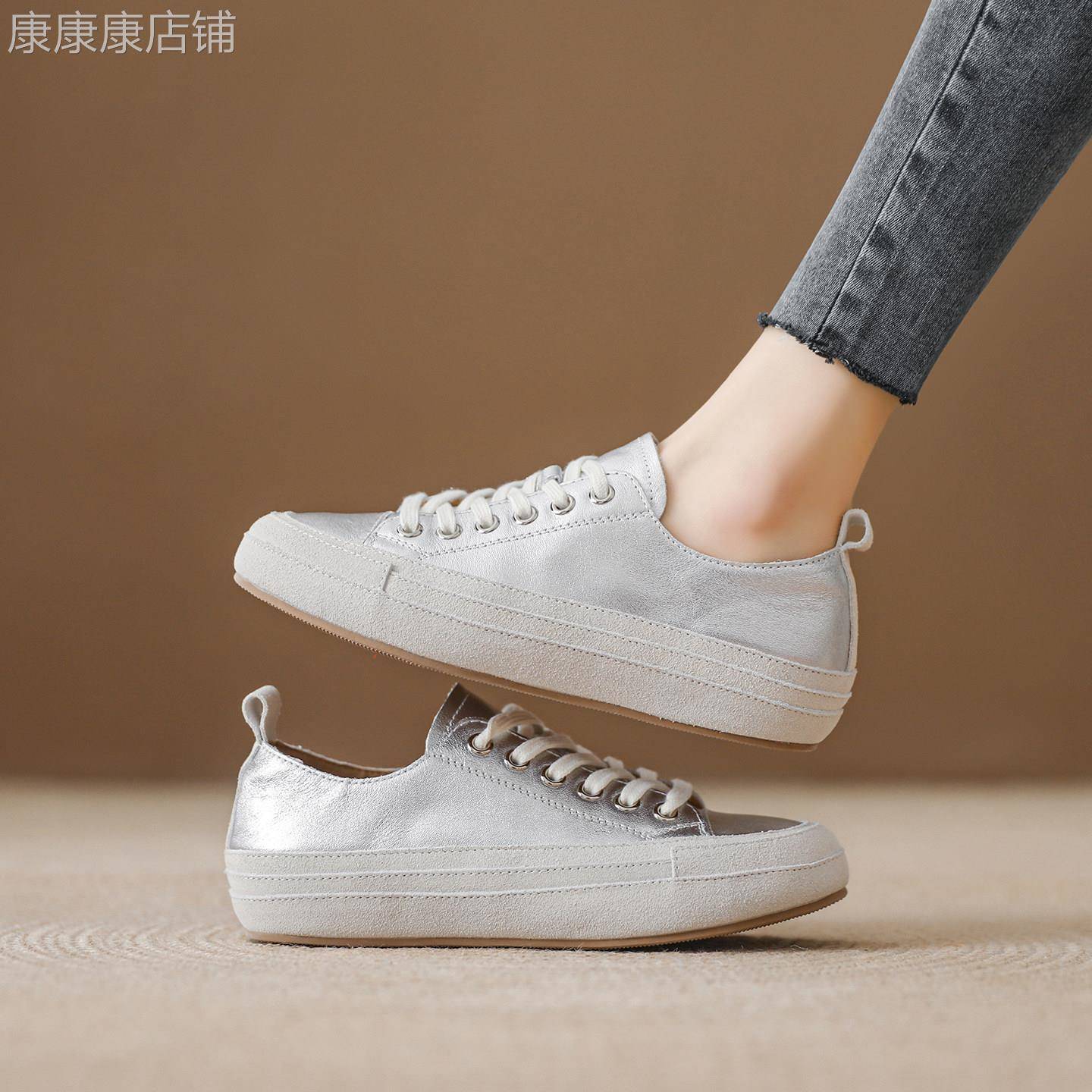 西班牙小众品牌ONGYSL真皮圆头小白鞋女春季2026新款女鞋小众休闲