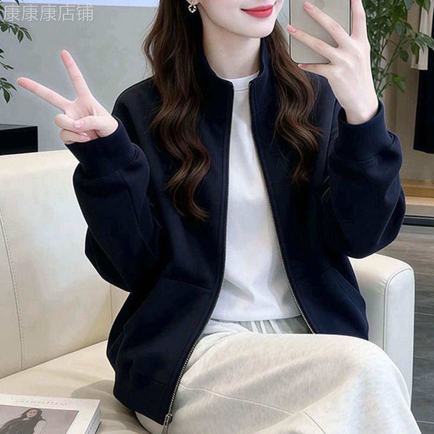 潮牌纯棉开衫卫衣外套女士2026春秋新款小个子妈妈休闲短款棒球服
