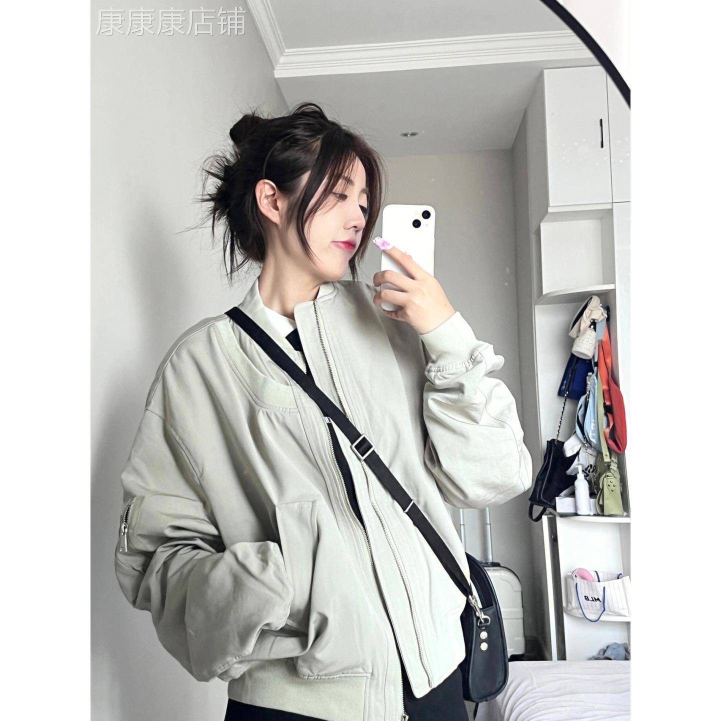 潮牌灰白色棒球服外套女春秋2025新款美式复古高级感机车工装夹克
