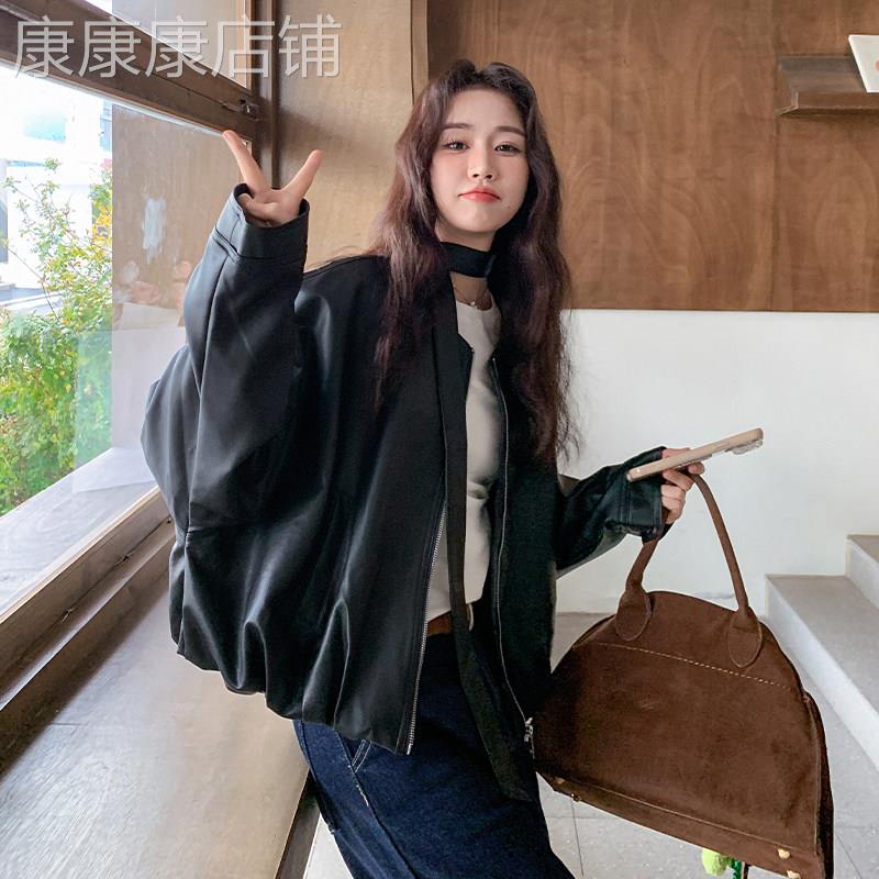 黑色复古别致飘带PU皮外套女2025秋季日系气质高级感花苞下摆夹克