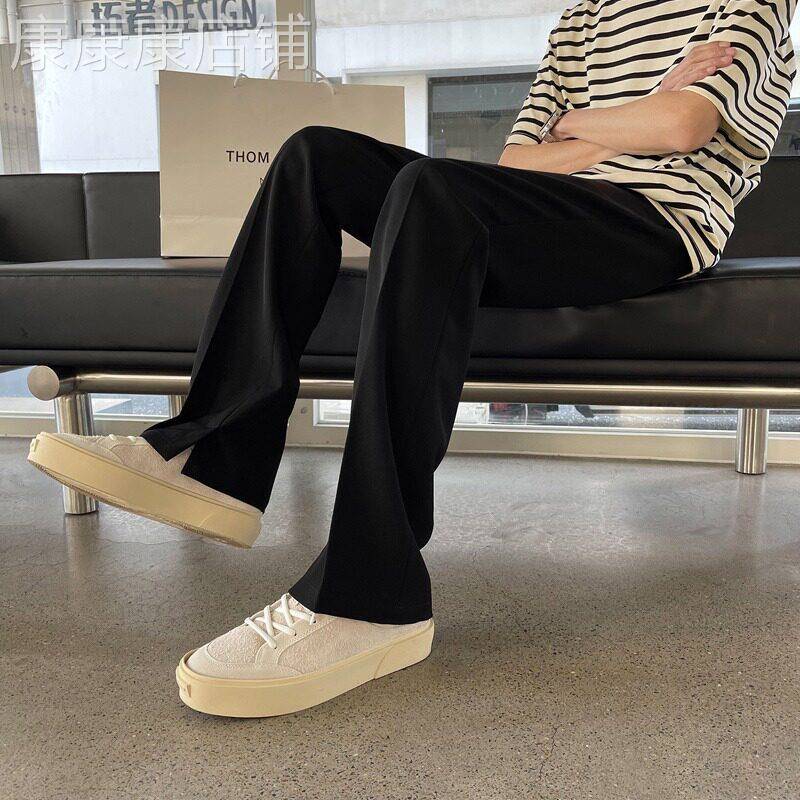 冰丝裤子男夏季薄款潮流修身垂坠感开叉马吉拉西裤男士直筒休闲裤