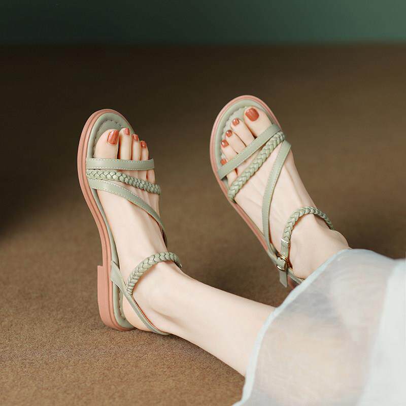 香港绝美爆款平底凉鞋女2026年夏新款外穿百搭真皮软底孕妇罗马鞋