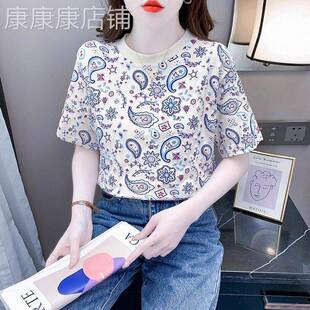 欧货短袖女夏季宽松卡通印花t恤上衣女装2025新款时尚雪纺衫