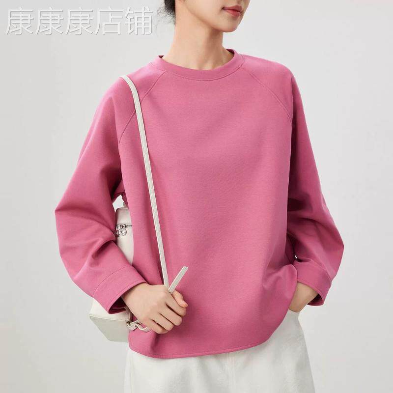 韩版粉红色圆领长袖卫衣女秋季2026新款时尚休闲大码宽松显瘦上衣
