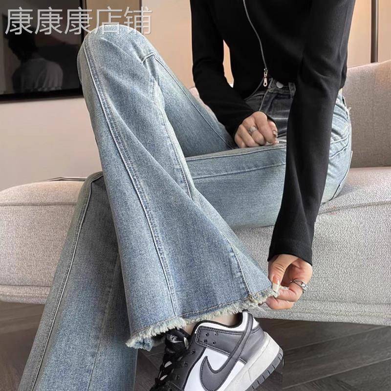 浅色微喇牛仔裤女夏季薄款2025新款小个子高腰修身毛边拖地喇叭裤