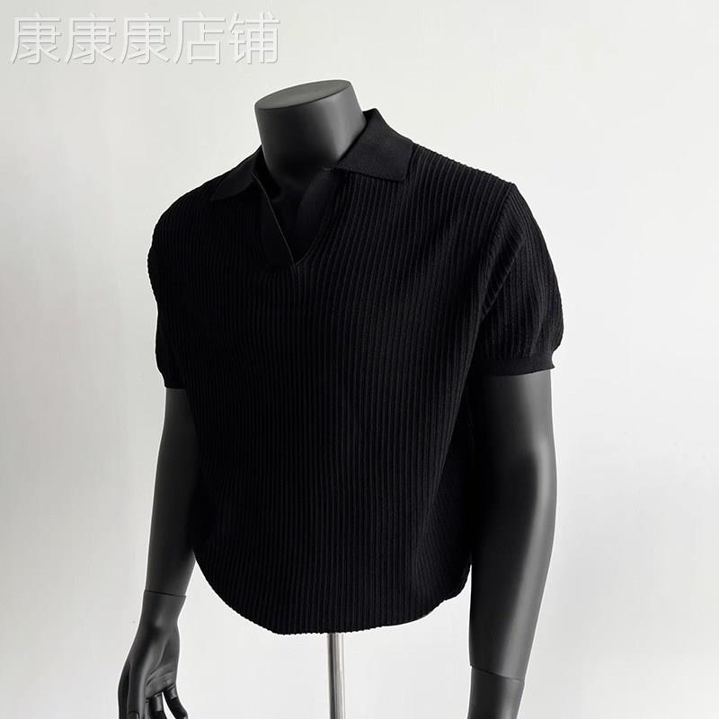 潮牌黑色老钱风针织polo衫男夏季2025新款短袖T恤高级感痞帅半袖