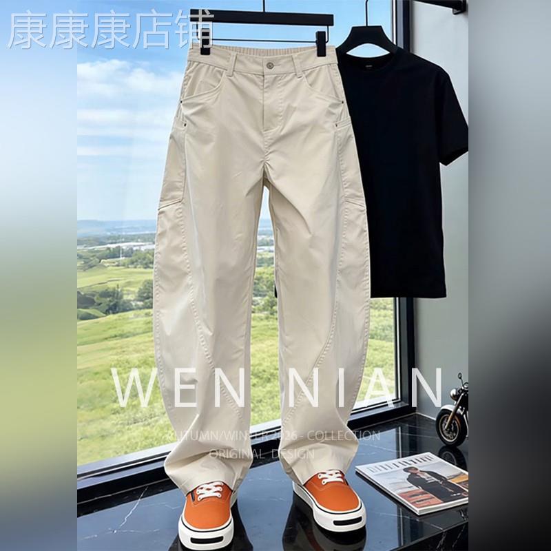 韩国WEN NIAN美式运动弯刀裤子男士2026夏季轻薄款尼龙阔腿冲锋裤