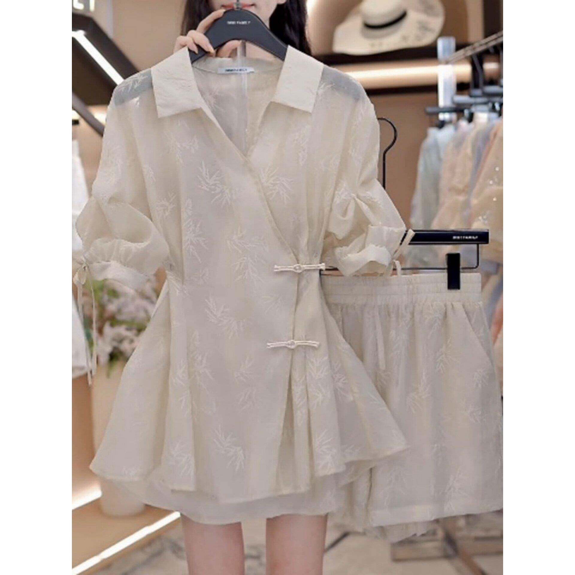 新中国风民族风格女装套装，巨大而美丽的夏季套装，优雅的束腰扣