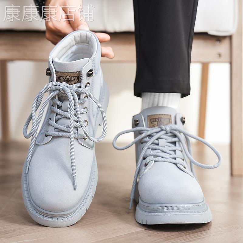 潮牌英伦风时尚覆古马丁靴男士翻毛皮厚底增高中帮短靴高帮工装靴