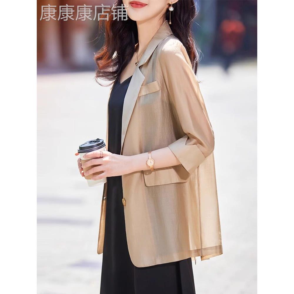 潮牌天丝防晒衣女2025夏季薄款雪纺西服上衣新款大码冰丝西装外套