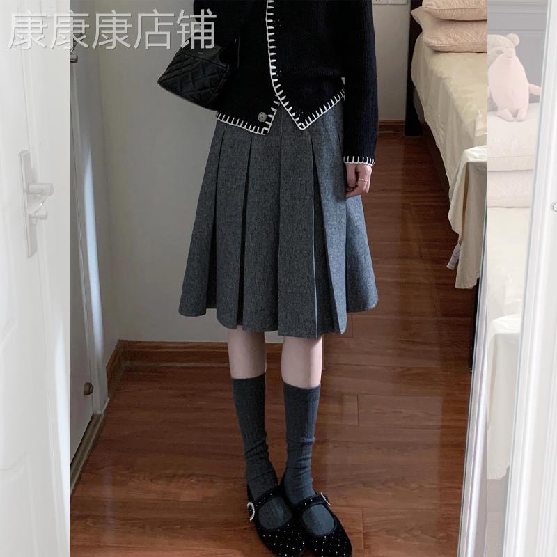 高端灰色百褶裙秋季新款女装独特中长裙高腰显瘦小个子百搭半身裙