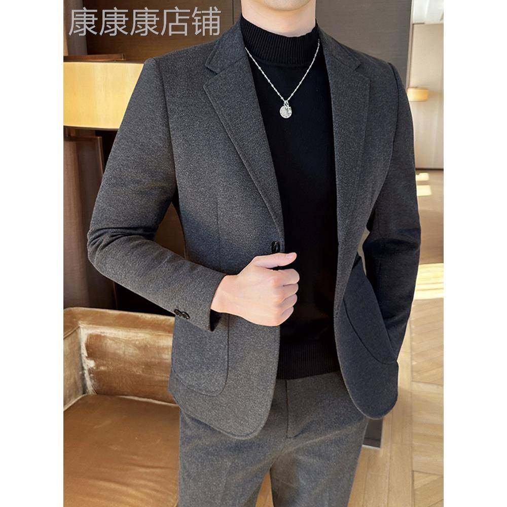 TWG高端毛呢西装外套男士秋冬季高级感痞帅大码商务休闲西服套装