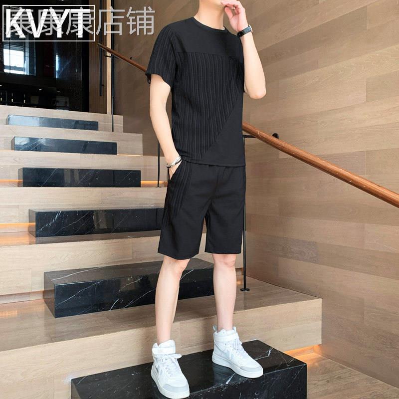 高端冰丝速干运动两件套装男2026新款薄款潮牌休闲套装男款夏季穿