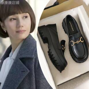 香港真皮厚底乐福鞋女2025秋冬新款英伦风小皮鞋增高百搭软皮单鞋