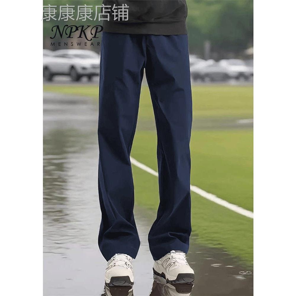 藏青色软壳冲锋裤男春秋季薄款速干运动裤cleanfit冰丝直筒长裤子