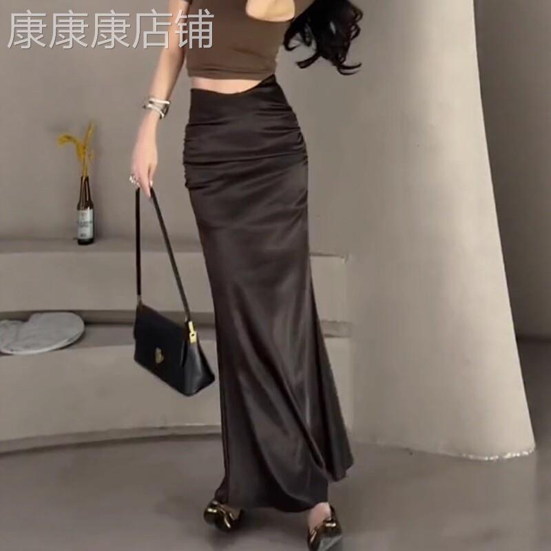 醋酸缎面半身裙女夏季2026新款高腰修身显瘦小个子a字鱼尾包臀裙