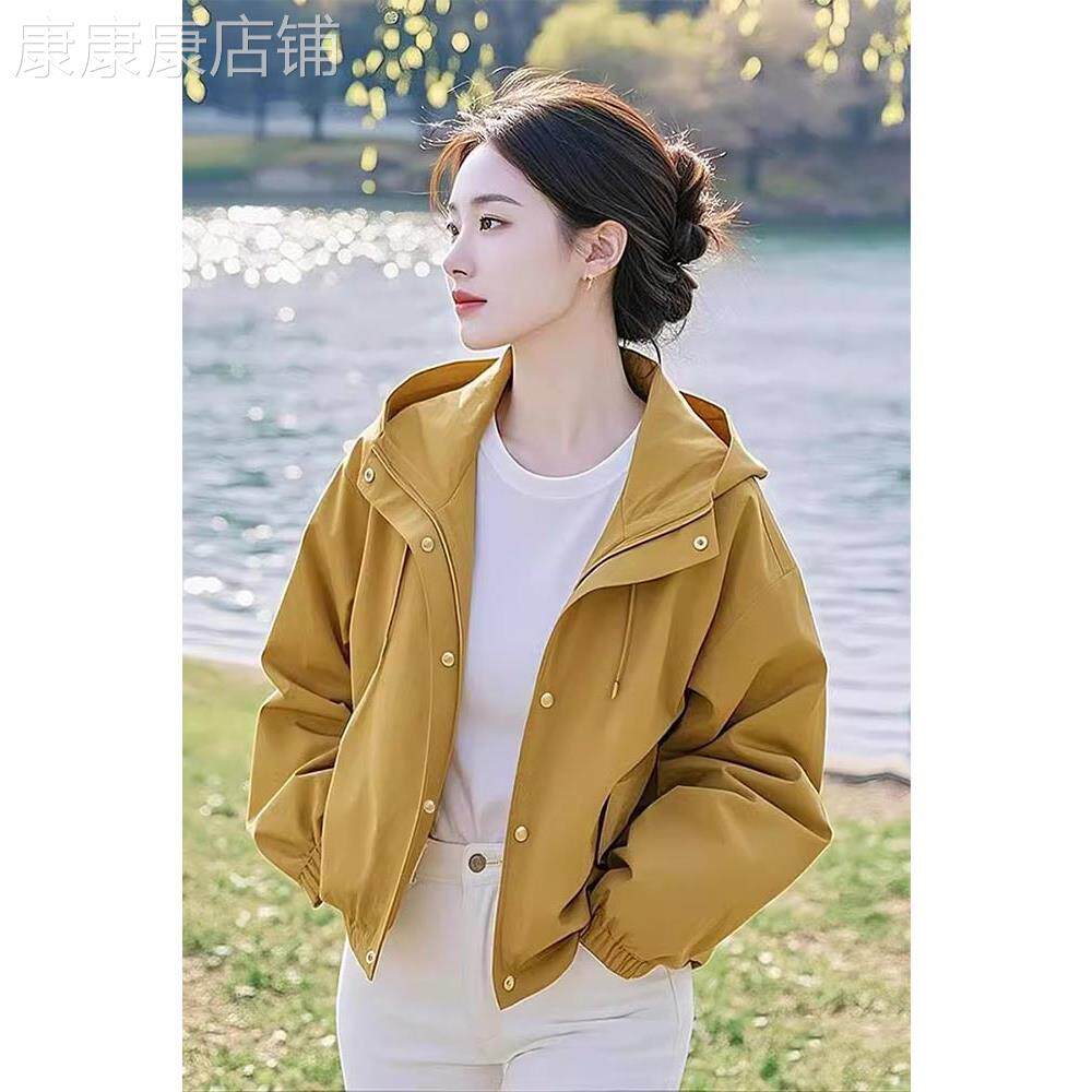 外套女款2026年新款春秋爆款超火独特漂亮百搭连帽短款黄色上衣