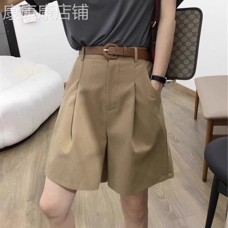 卡其色五分裤女夏季薄款胖mm大尺码显瘦阔腿热裤宽松休闲西装短裤