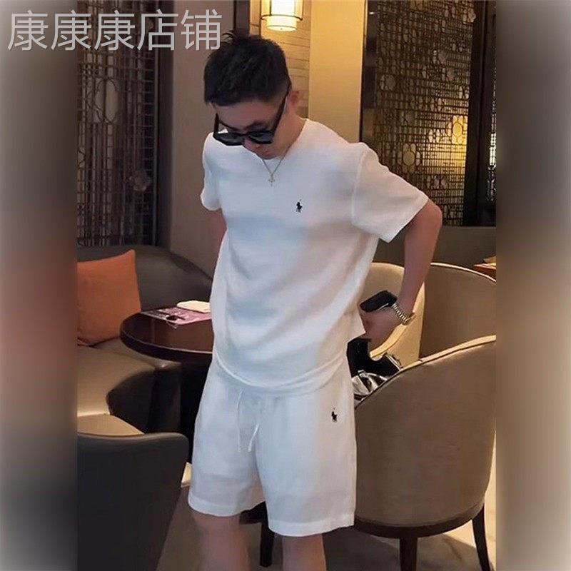 轻奢慵懒风天丝亚麻短袖套装男2026夏季薄款老钱风休闲短裤两件套