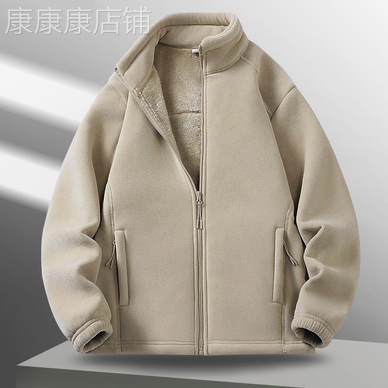 覆合摇粒绒开衫卫衣男士2025冬季新款保暖抓绒衣简约百搭立领外套